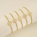New Fashionable 18K Gold Plated Stainless Steel Lucky Shell Four-Leaf Clover Adjustable A-Z Initial Bangle Women's Customizable