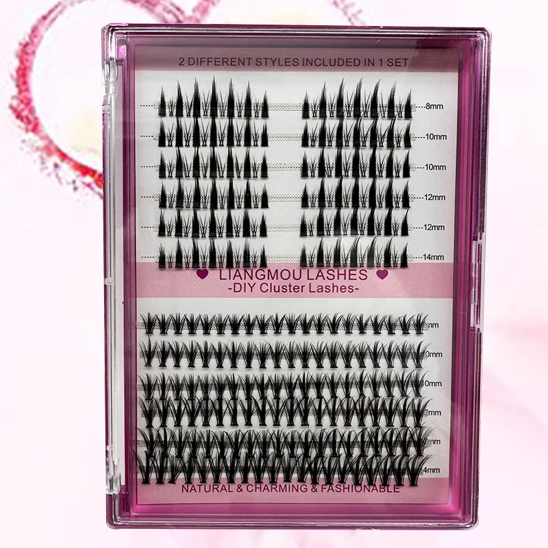 Mixed DIY Eyelash Pre-cut Segmented Fan Cluster Eyelashes Lash Extensions Kit Reusable Large Box Affordable Package