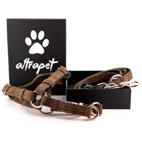 Wholesale Custom Luxury Strong Tweed Wool Nylon Dog Harness and Leash Set With Rose Gold Metal Accessories