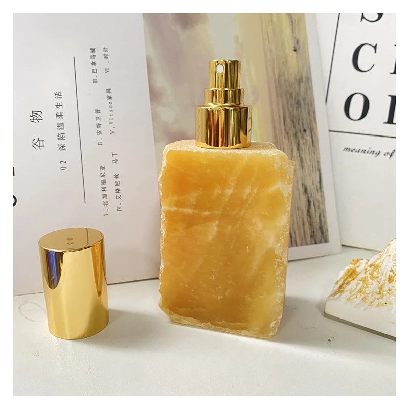 HZ Natural Gemstone Hexagon Amethyst Rose Quartz Crystal Perfume Bottle Wellow Jade Spray Bottle
