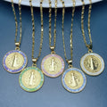 Wholesale Round Sea Shell Religious Jesus Saint Benedict Pendant Necklace for Women Jewelry