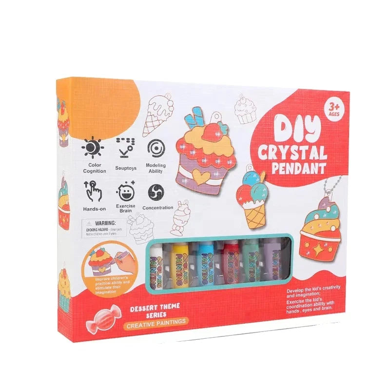 HUANUO Diy Crystal Colour Painting Toys Dessert Series Glue Painting Pendant Toy Chain Craft Kits for Kids DIY