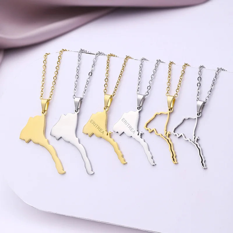 18K Gold PVD Plated Stainless Steel African Charms Eritrean Map Jewelry Tarnish Resistant Eritrea Map Pendant Necklace