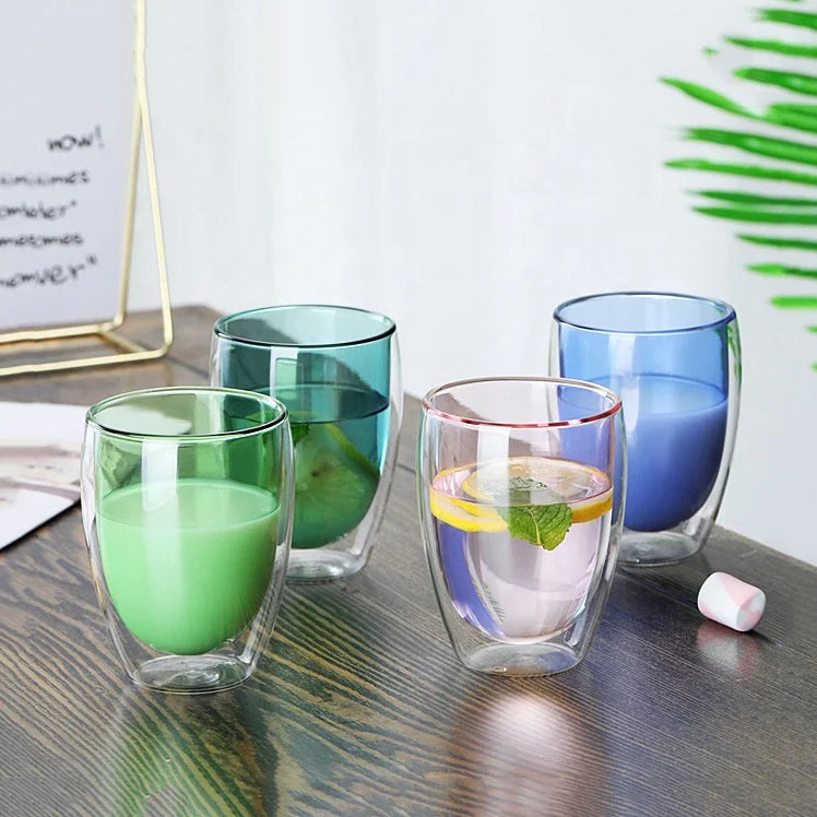 Hot Sale Double Wall Glass Cup Colorful Handmade High Coffee Double Layer Glass Cup Wholesale Tea Coffee Mug