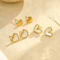 Fine Cute Fashion Shell Love Heart Stud Earrings Set Stainless Steel Women's Fashion Gold Earrings Jewelry Accessories