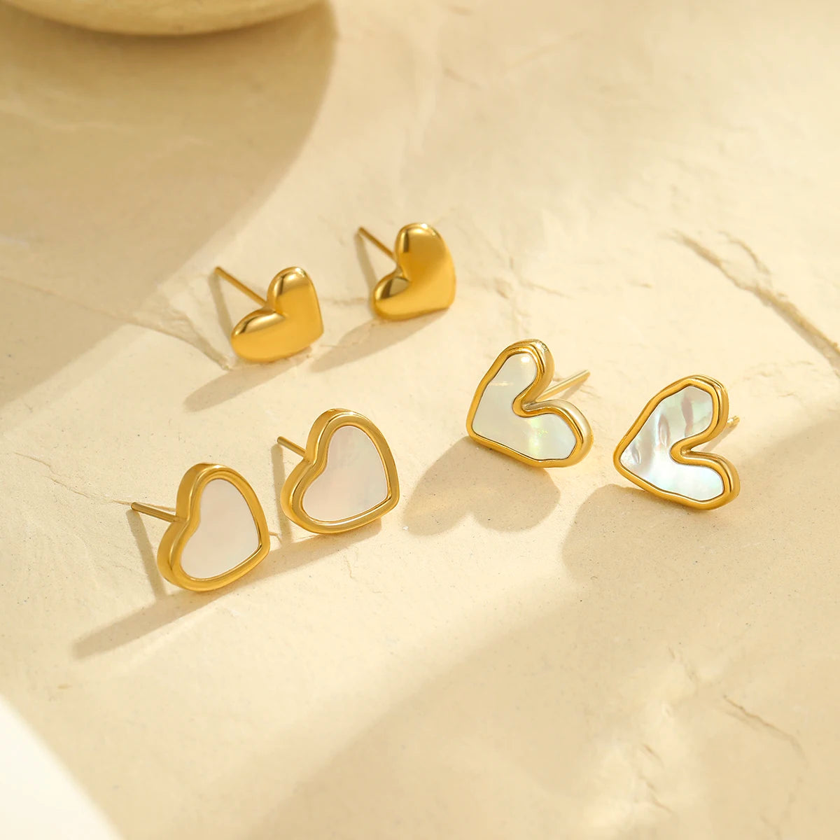 Fine Cute Fashion Shell Love Heart Stud Earrings Set Stainless Steel Women's Fashion Gold Earrings Jewelry Accessories