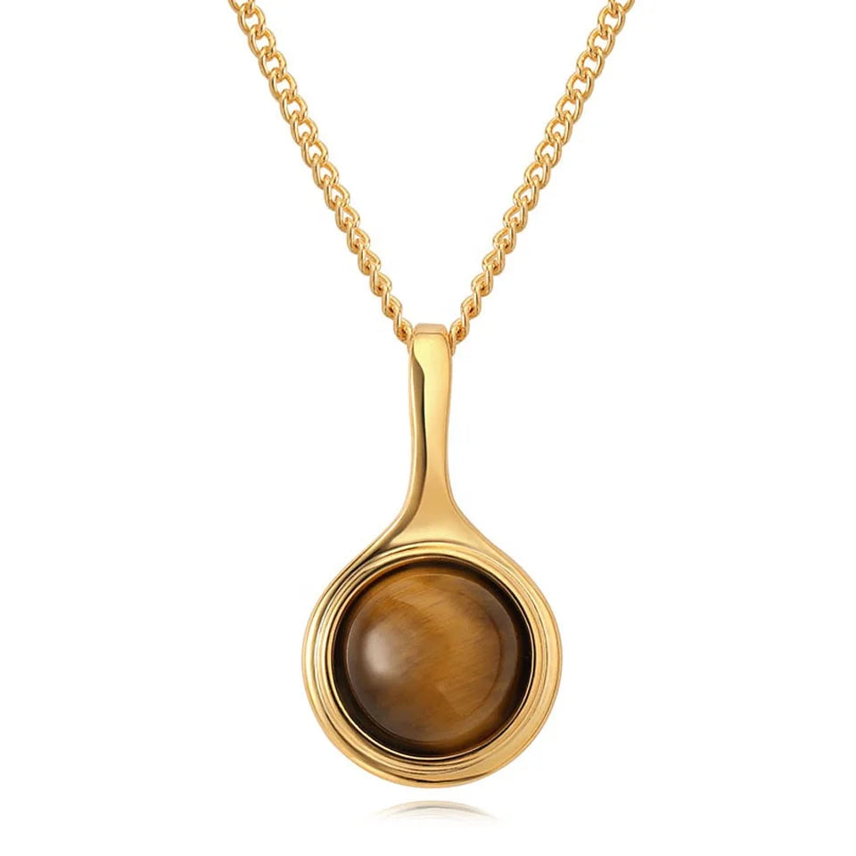 2024 Retro Light Luxury Natural Tiger's Eye Stone Pendant Necklace Women Jewelry Custom Factory Wholesale