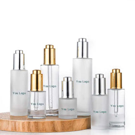 In Stock Clear Frosted Serum Glass Dropper Bottle 15ml-100ml Sizes with Gold/Silver Push Dropper for Face Cream