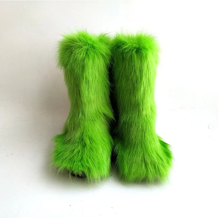 2021 Fall Snow Boots Women Shoes Bulk Cheap Wholesale Winter Ladies Faux Fur Boot Green Furry Footwear for Women