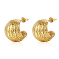 Hypoallergenic Non Tarnish Retro 18K Gold PVD Plated Embossed Round Ball Stainless Steel Thick Hoop Earrings for Women