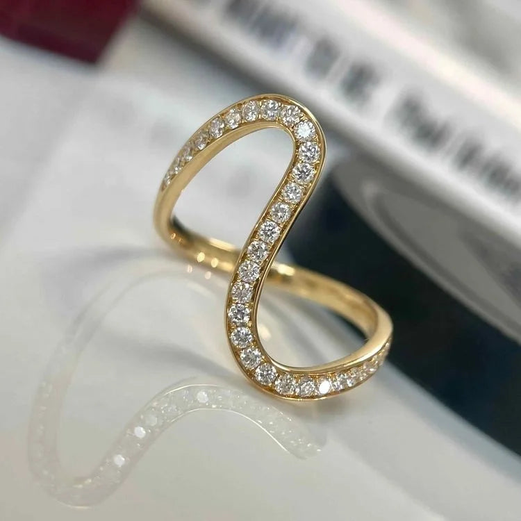 Ruyi Fashion Jewelry Wholesale 18K Gold Dancing Wave Diamond Ring Set for Wedding Engagement Gift Party Anniversary