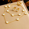 New 3pcs 18k Gold Plated Shell Jewelry Set Tarnish Free Stainless Steel White Heart Necklace Bracelet Earrings Set