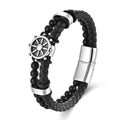 Fashion Stainless Steel Jewelry Gold 2024 Genuine Leather Beaded Bracelet Men Rudder Wholesale