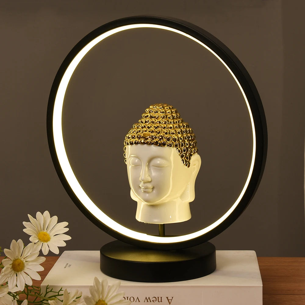 Ceramic Decorative Buddha Statue Home Decor Lamp Newish Buddha Head Lights for Home Hotel Villa Room Decoration