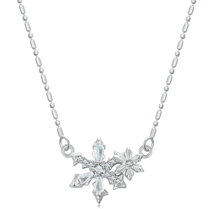 Genuine 925 Sterling Silver Dainty Chain Snowflake Necklace for Women Cute Flowers Necklaces Christmas Jewelry