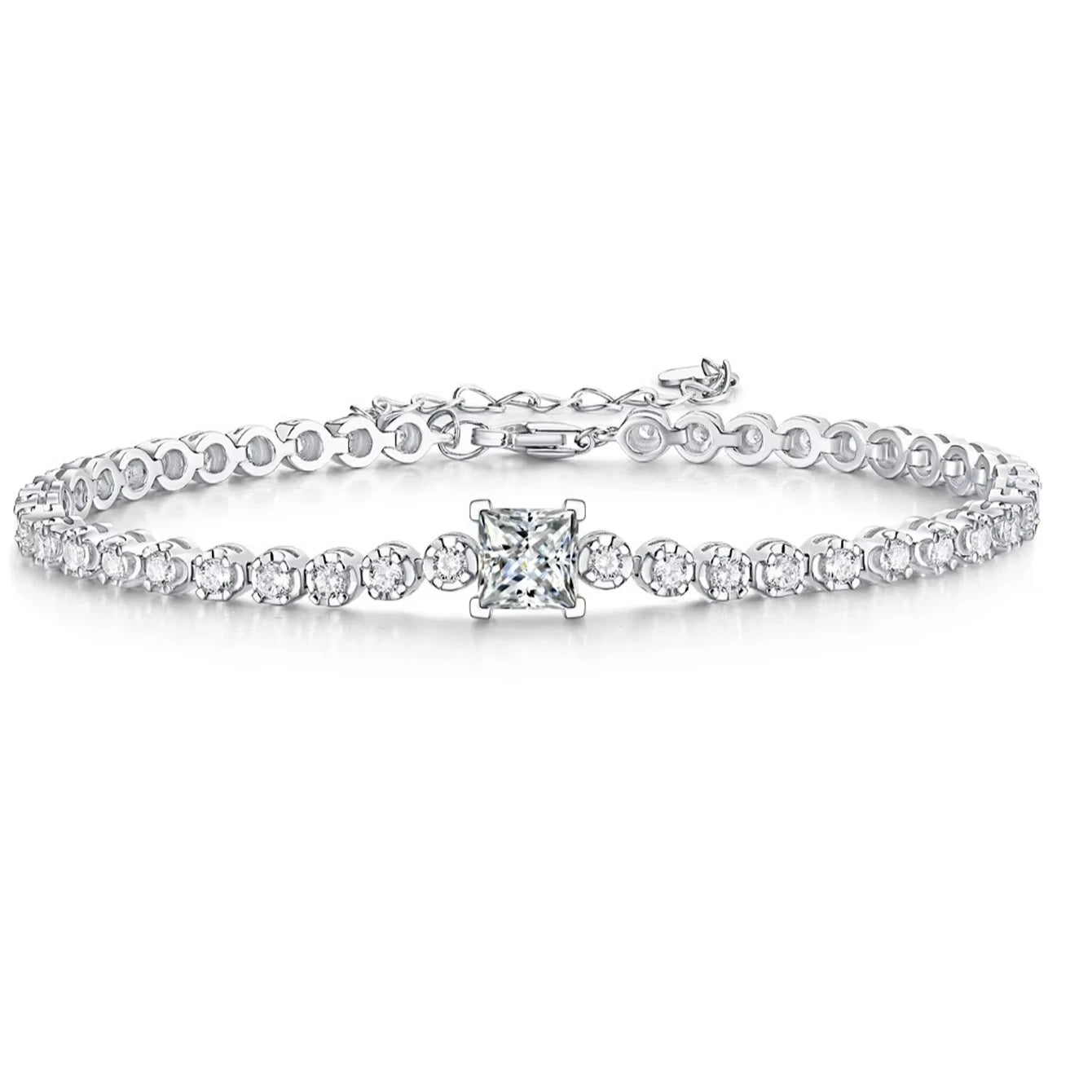 Factory Direct Sale Custom and Bangles Wholesale Offer Quadrate 1ct 925 Silver Moissanite Bracelets