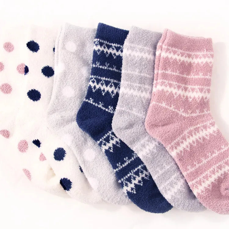 Thermal Thicken Custom logo Soft Big Fashion Warm Winter Coral Fleece Stripe Dot Sneaker Fuzzy Fluffy Winter Women's Socks