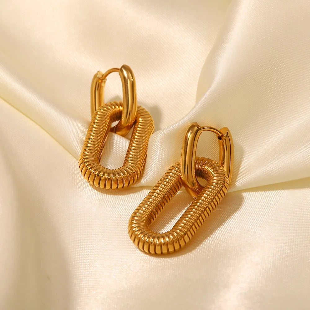 Stainless Steel Statement Earrings 18k Gold Plated Drop Hoop Earring for Woman