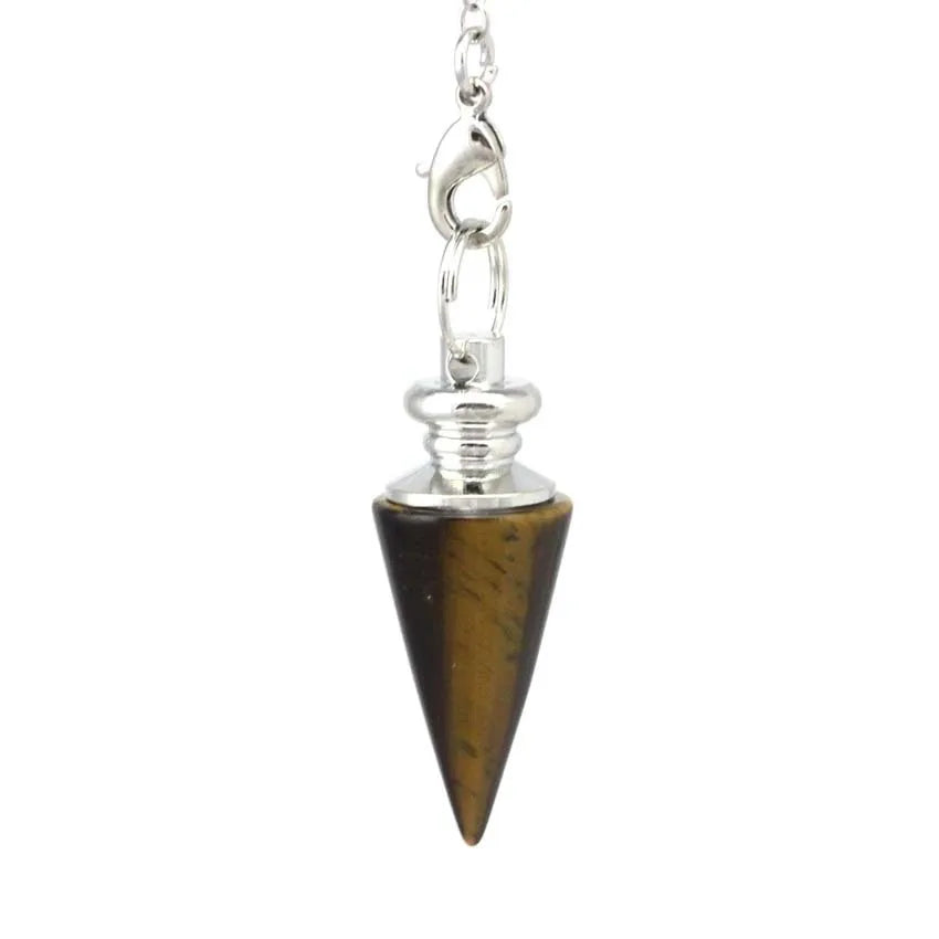 HZ Unique Silver Plated Hexagon Pyramid Natural Tiger-eye Stone Pendulum Pendant Link Chain Necklace Jewelry