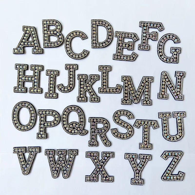 Wholesale Iron on Hot Felt Crystal Rhinestone Letter Alphabet Applique Patches Letter A-Z for Cosmetic Bags' Decoration