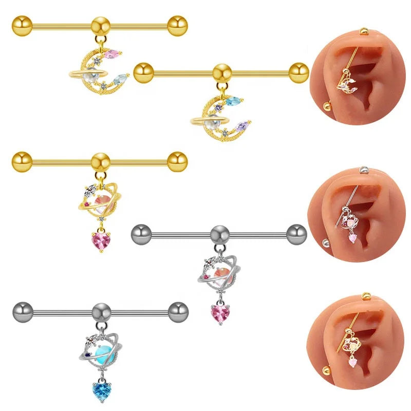Gaby 14 Gauge Industrial Barbell Moon butterfly 316L Surgical Steel Piercing Industrial Barbell Fashion Jewelry Piercing Jewelry