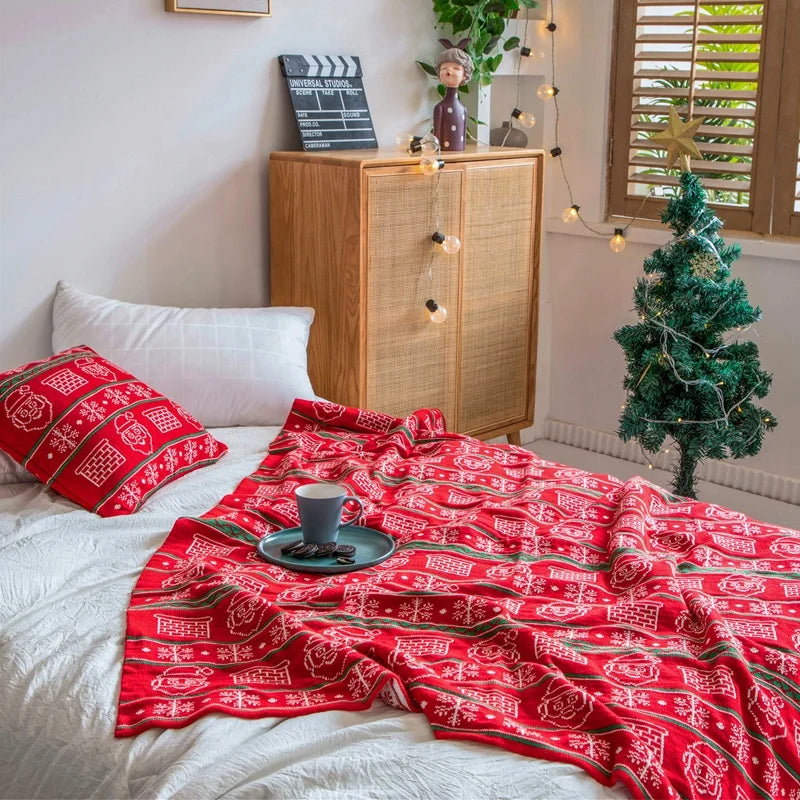 TT  Double-sided Jacquard Acrylic Cozy Knitted Throw Blanket for Sofa and Bed Decoration for Christmas