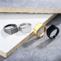 Ins Popular Stainless Steel High Polished Rectangle Shaped Rings Custom Logo Engraved Geometric Blank Signet Ring for Men
