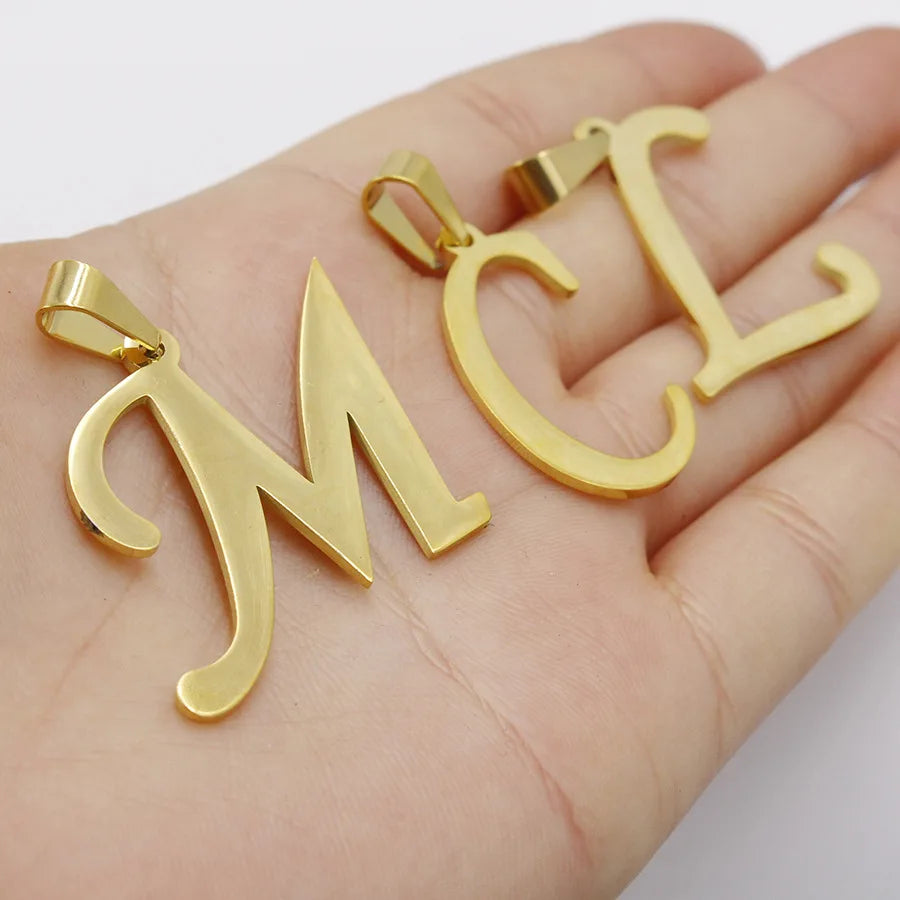 Stainless Steel Uppercase Letters Furnace Vacuum Gold-Plated 26 English Letters with Seed Buckle 30MM Gold Letter Pendants