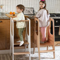 All-in-One Wooden Foldable Toddler Learning Tower Kids Table & Kitchen Helper Stool with Blackboards