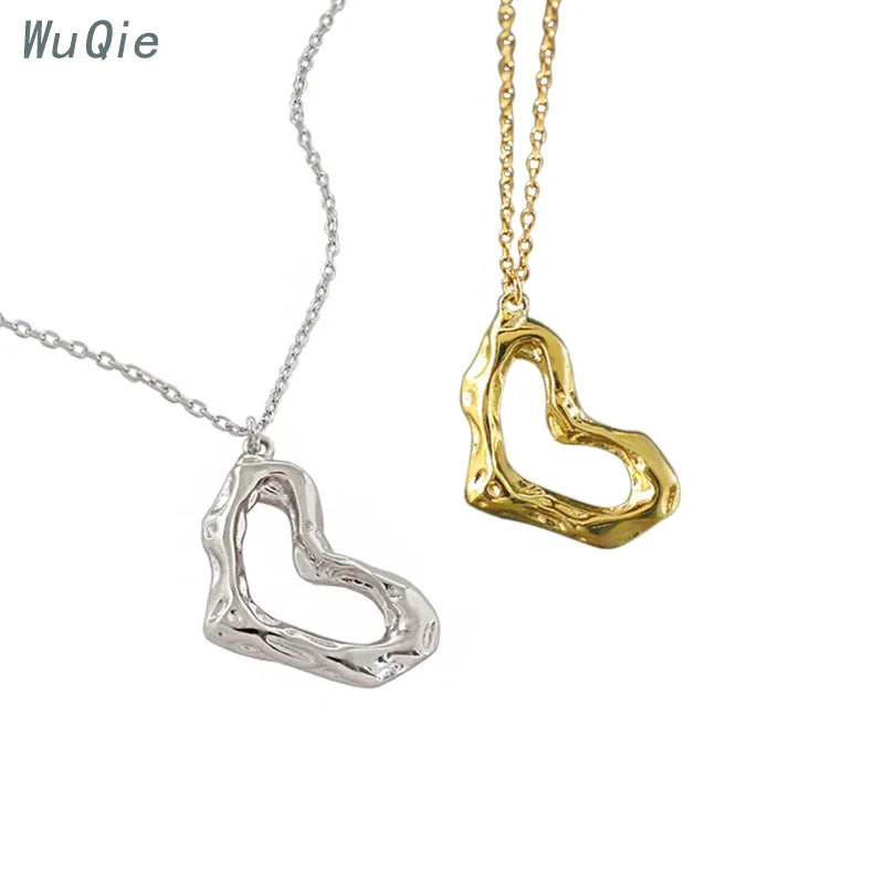 Wuqie 925 Sterling Silver Jewelry Necklaces Heart Pendant Necklace Trendy Bump Ladies Chain Necklace
