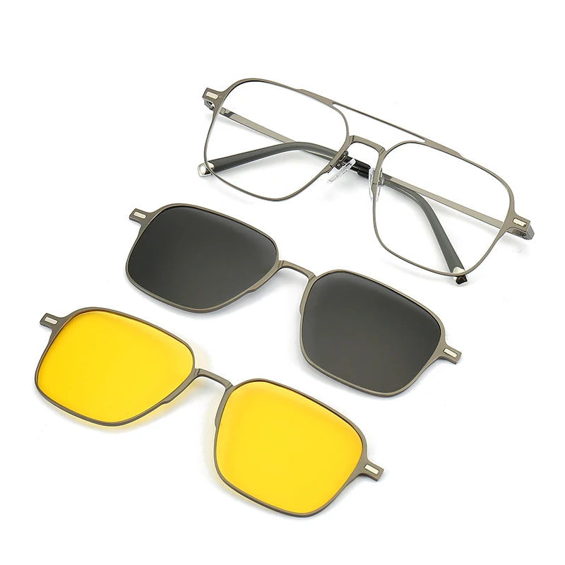 2024 Fashion UV Protected Solid Unisex Sunglasses Magnetic Metal Clip-On Optical Frame High-quality Rectangle Myopia Glasses