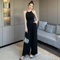 Wholesale 2026 Summer New Product Celebrity Women's Apparel Show Leg Fashion Hanging Neck Wide Leg Women's Jumpsuit