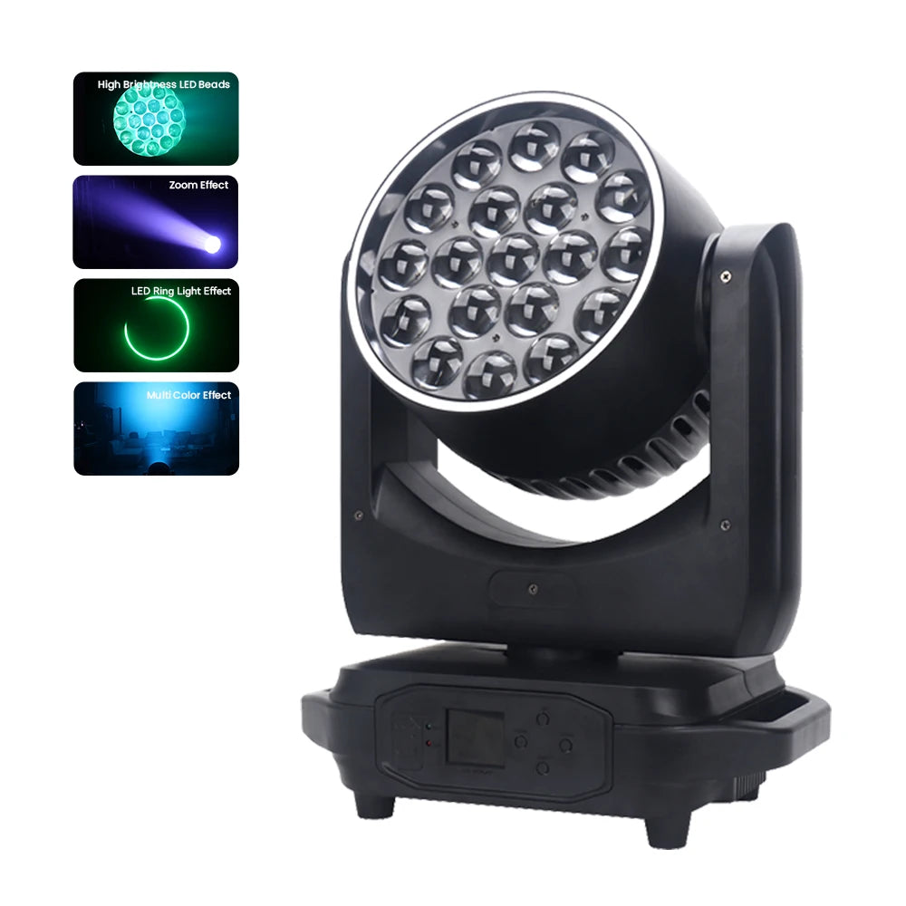 Lyre 19x15W LED Wash Moving Head Zoom Fixture RGBW Disco Club Lights Nightclub Decoration DMX Stage Dj Moving Head Light