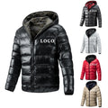 Men's New Winter Jacket Fashion Slim Thick Puffer Double Sided Cotton Padded Coat Custom Logo Hooded Collar Pocket Canvas