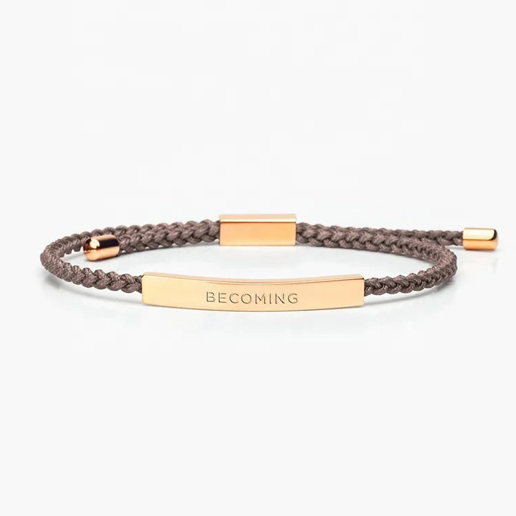 Custom Gold Stainless Steel Jewelry Rope Charm Woven Friendship Adjustable Bracelet