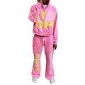 KY 100% Cotton Zipper up Hoodies Sweatpants Acid Wash Sets Distressed Applique Flared Tracksuit Zip up Hoodie Sweat Suit