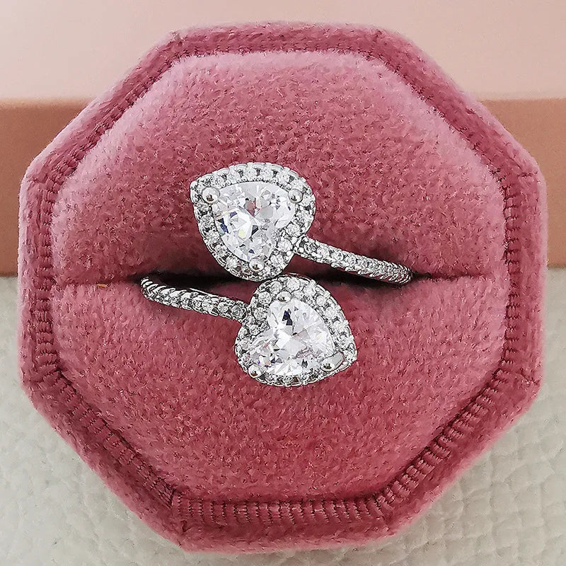 Popular Wedding Ring - Light Luxury Heart-shaped Diamond Ring Versatile Personality Open Ring Women's Jewelry Wholesale