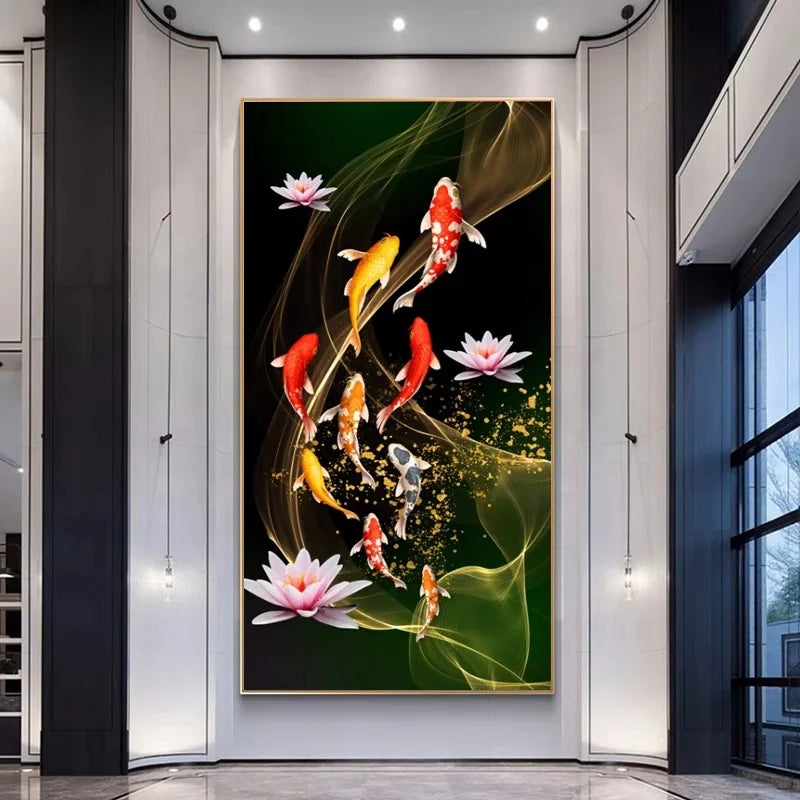 Koi 5d Diamond Crystal Porcelain Painting Custom Wall Print Large Still Life Painting Frame Aluminum