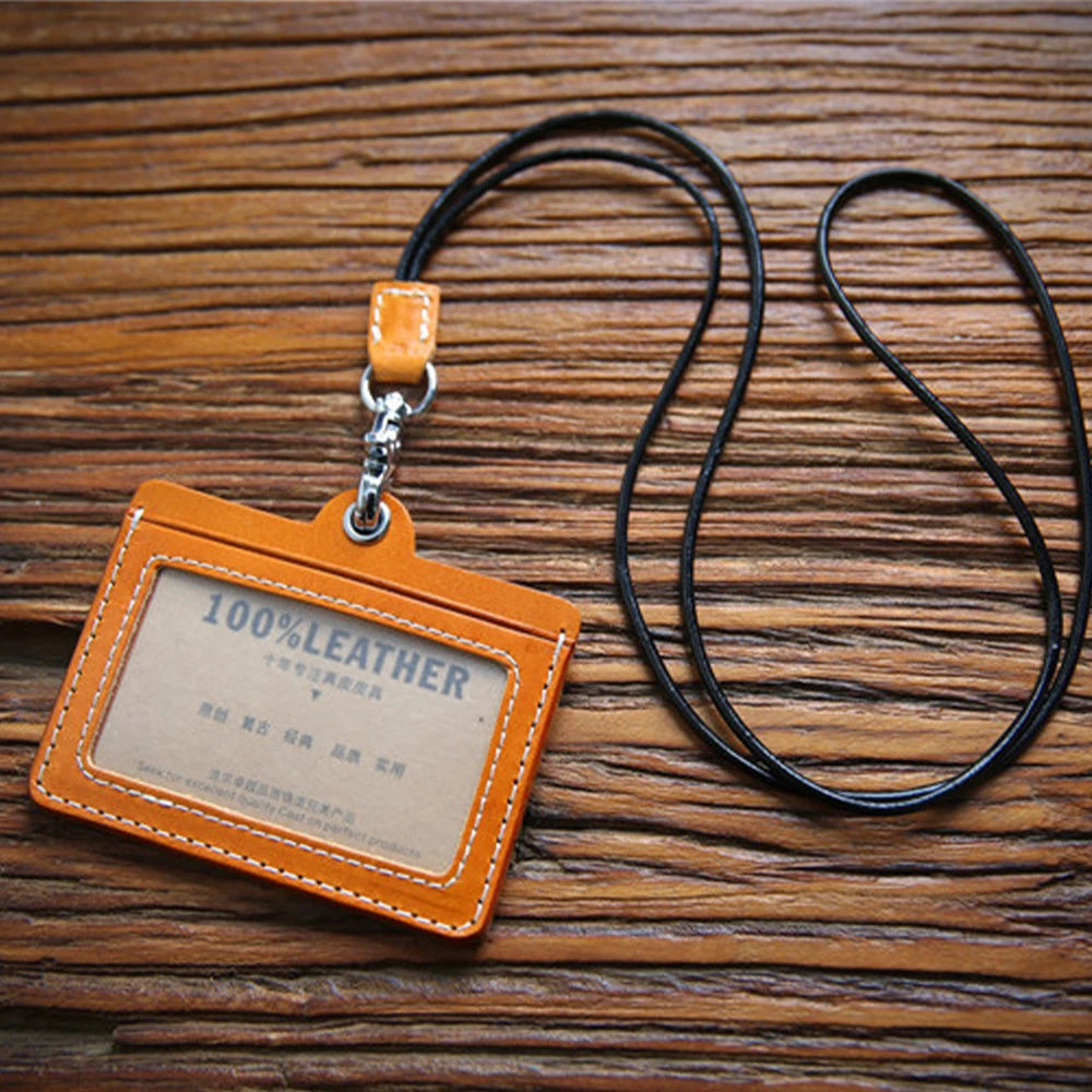 Factory Direct Custom Leather Credit Card Holder Business Lanyard Zipper ID Card Holder Badge Holders