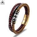 Fashion Man Jewelry Genuine Cowhide Leather Bracelet Multi-stand Stainless Steel Leather Bracelet for Man
