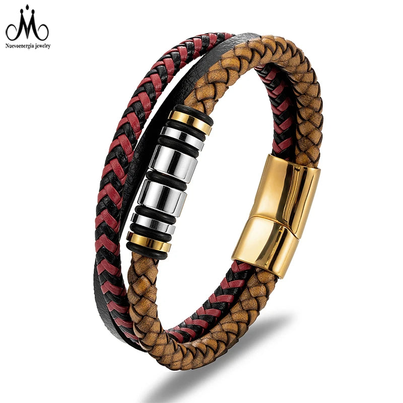 Fashion Man Jewelry Genuine Cowhide Leather Bracelet Multi-stand Stainless Steel Leather Bracelet for Man