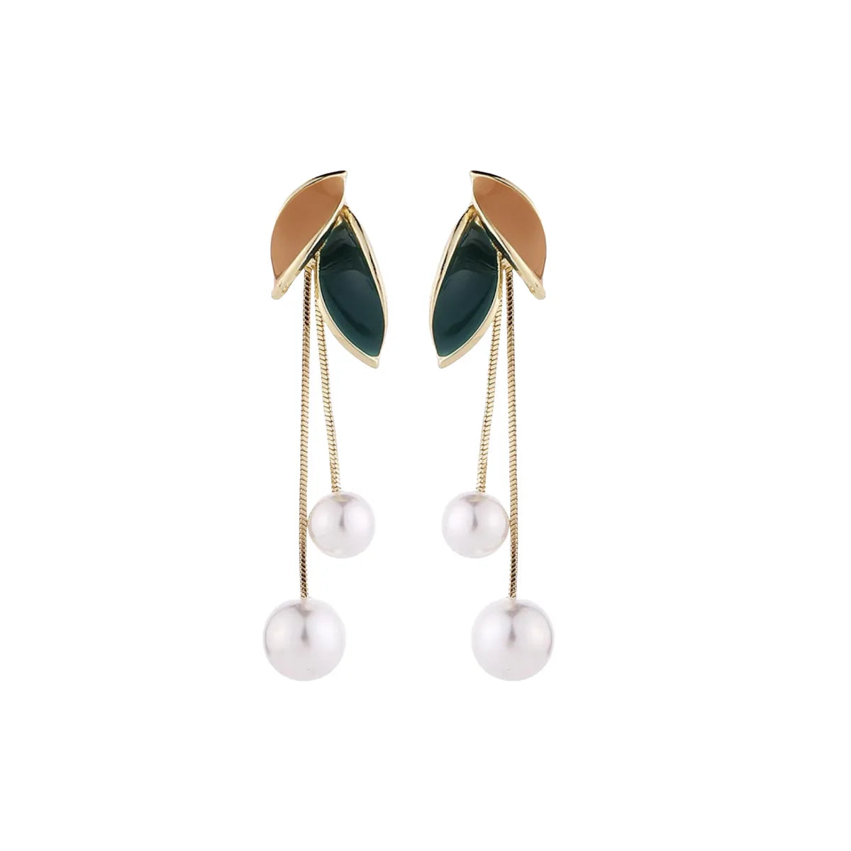 Premium Green Leaf Pearl Oil Drip Pendant New Fashion Vintage Long Design Tassel Drop Earrings