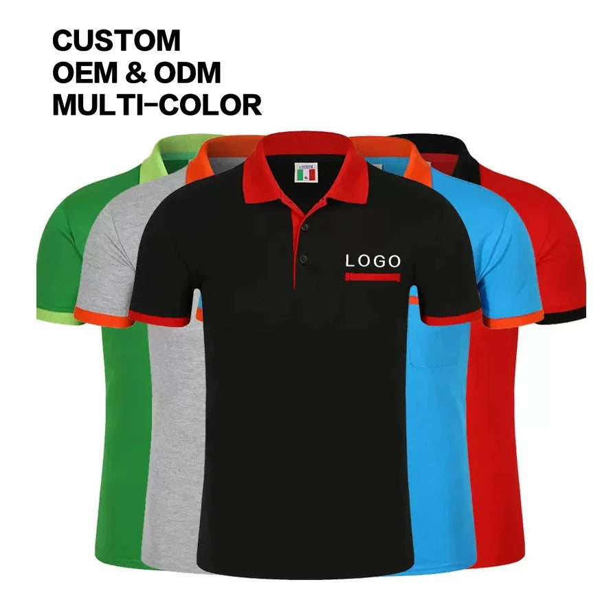 Custom Pattern 190 GSM Cotton Polyester Mixed Men's Polo Shirts with Pocket Short Sleeve Summer Golf Shirt Casual Collared Shirt