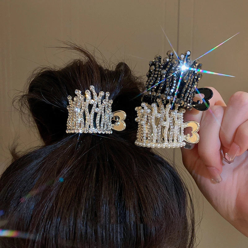 Love White Black Crown Stitching Small Hair Grabs Clip Light Luxury High Ponytail Fixed Artifact Versatile Hai Accessories Clip