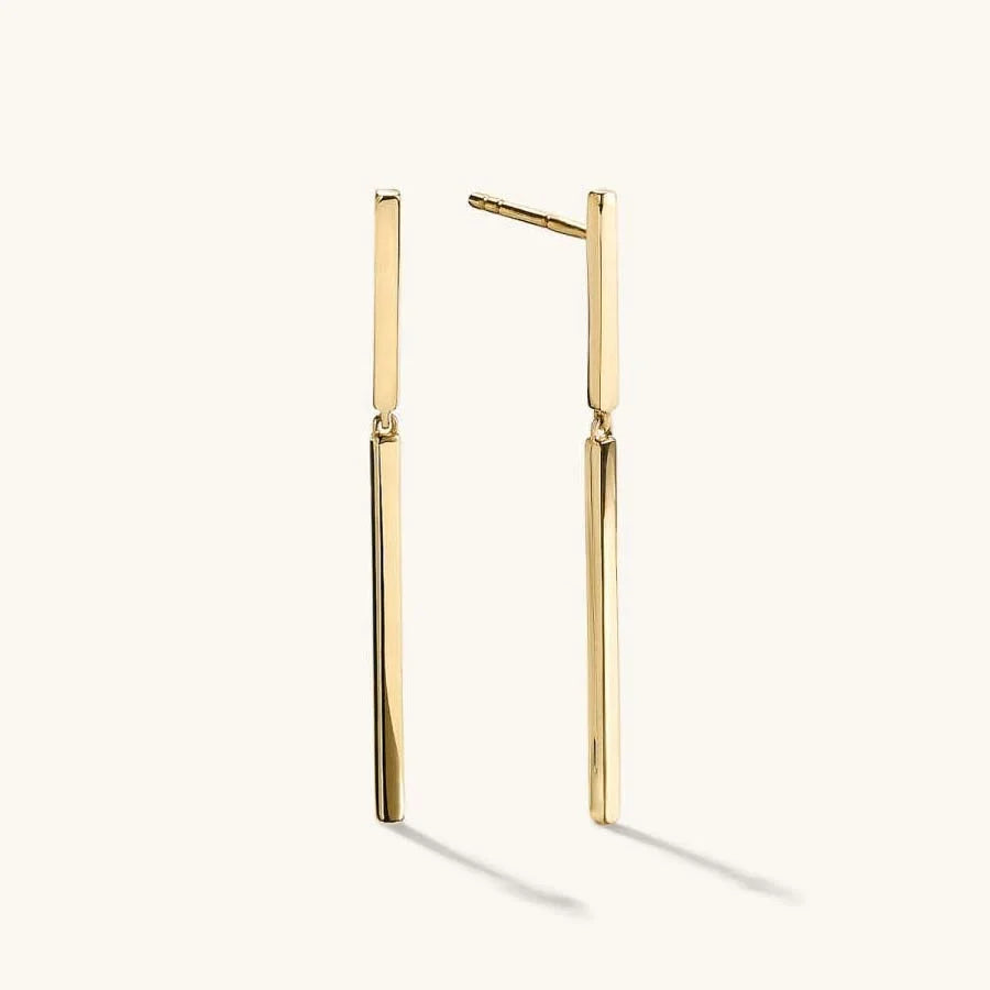 LOZRUNVE  Fashion Jewelry Gold Minimalist Handcrafted Long Bar Drop Earring