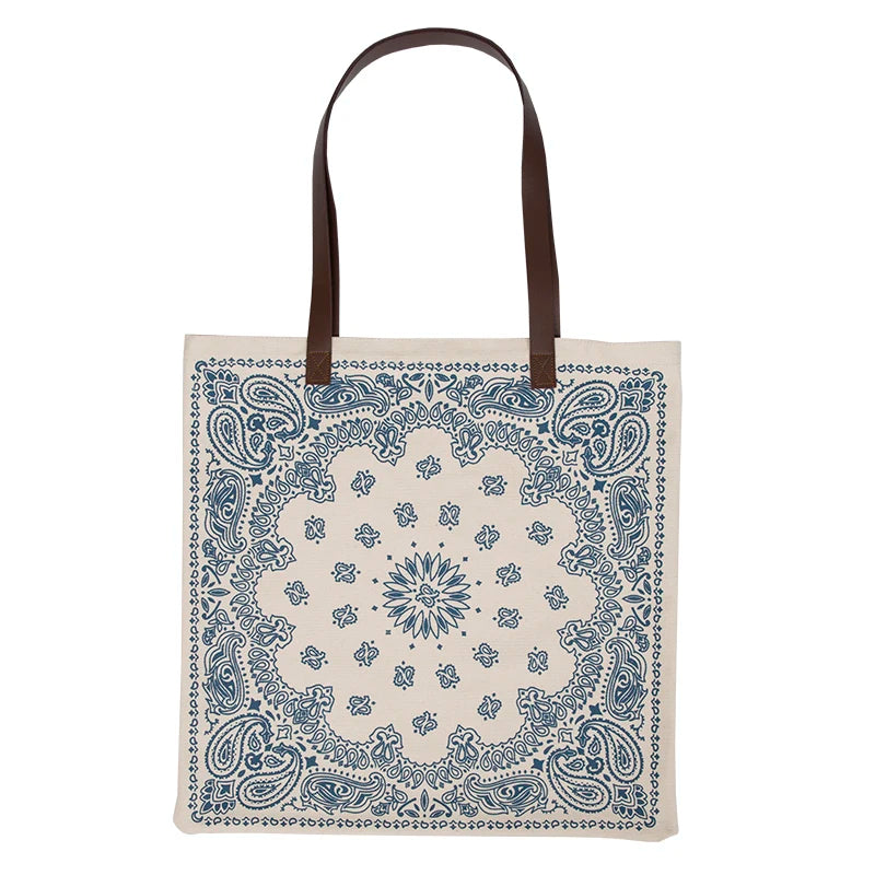 Custom Patterns Women's Thick Canvas Large Casual Tote Handbag PU Handle Beige Color Eco-Friendly Promotional Shopping Bag for