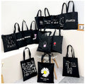 Hot Sale Korean Style Large Capacity Simple Shoulder Cute Black Cotton Canvas Tote Bag