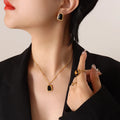 MJ Summer New Arrival 18K Gold Stainless Steel PVD Ins Hot Selling Cats-Eyes Stone Necklace Earrings Set for Weddings