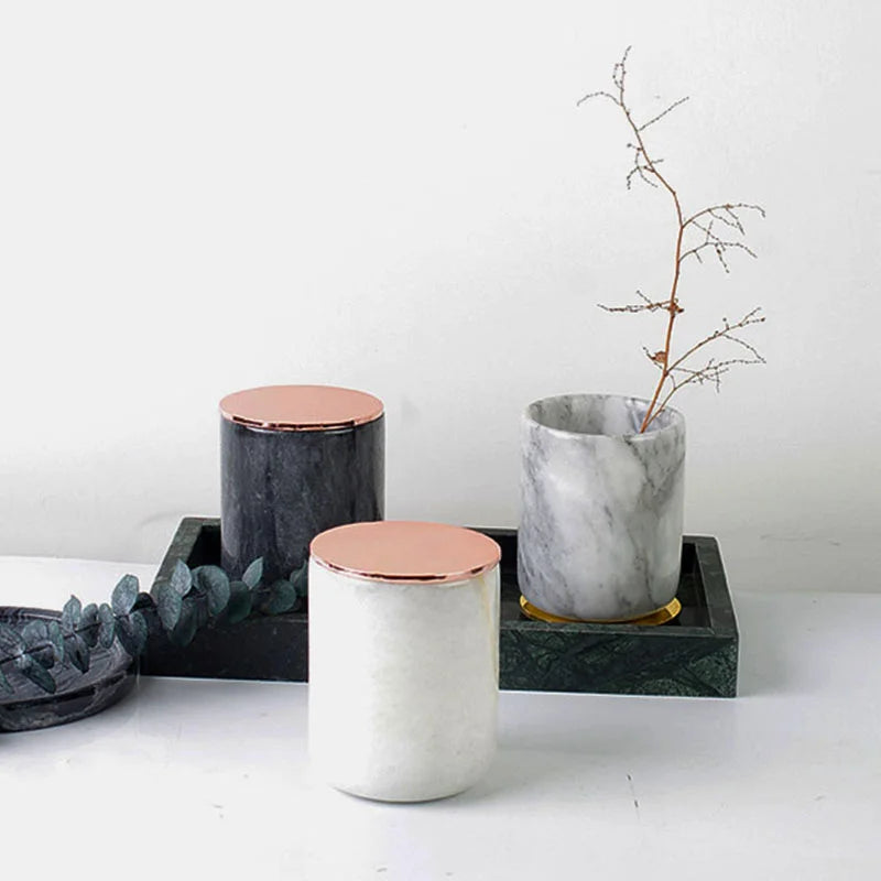 Cheap Christmas Wedding White Printable Candle Holder Jars Party Marble Stone Candle Jar for Candle With Copper Lid