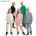 SHINBENE Kids 2piece Tracksuit Waffle Cotton Hoodie Sweatsuits Unisex Jogger Pants Sweatshirt Sets Children 1 Piece for Unisex